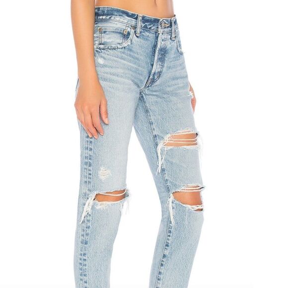Revolve Moussy Straight Leg Distressed Blue Jeans - Picture 4 of 12